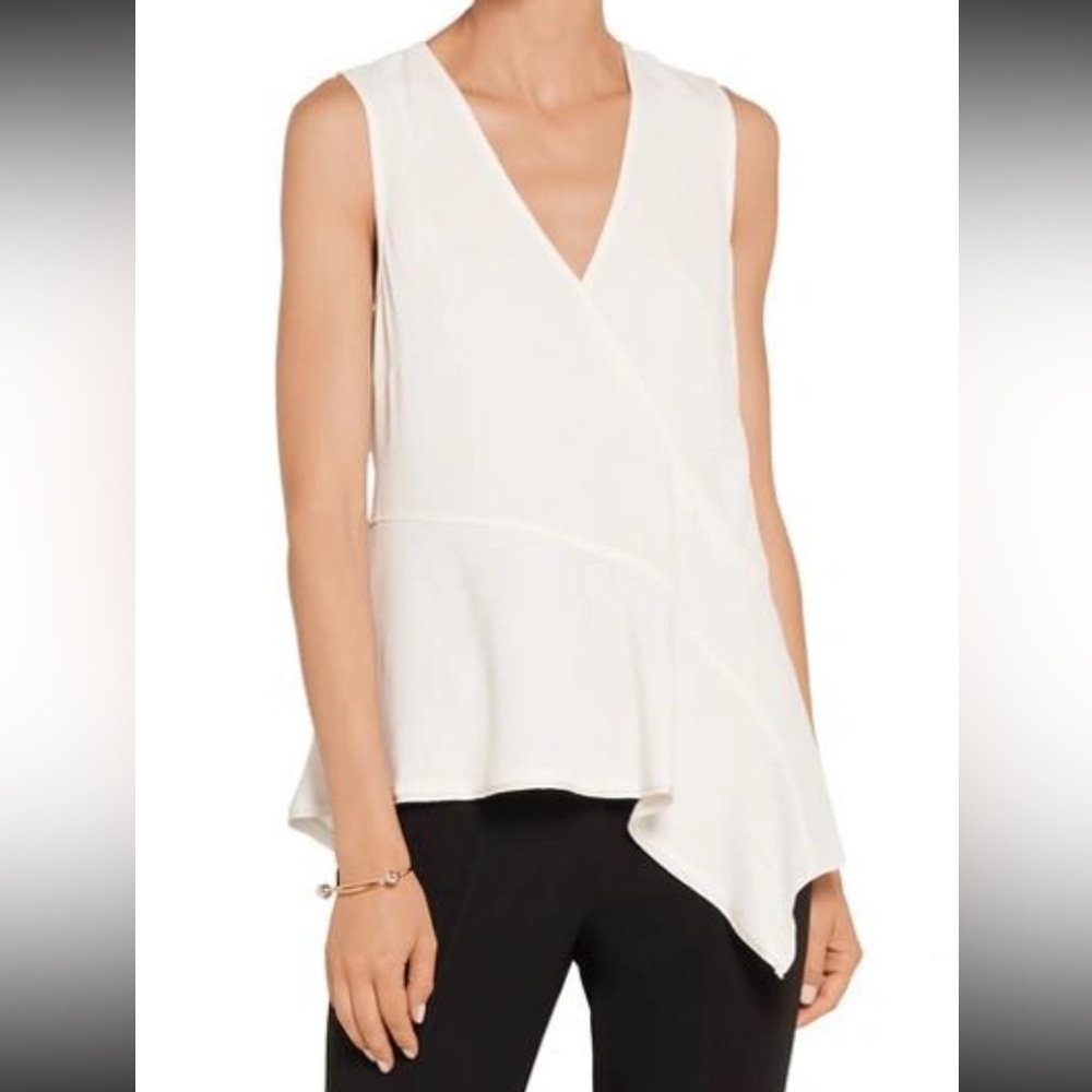 NWT Proenza Schouler V-Neck Asymmetrical Hem Top in Off-White